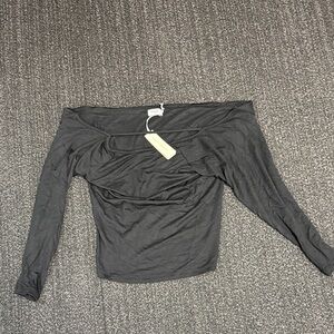 Off-Shoulder Long Sleeve Top - Black